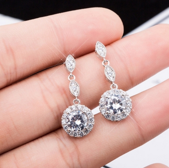 Sparkling Cubic Zirconia Drop Earrings - Picture 2 of 5